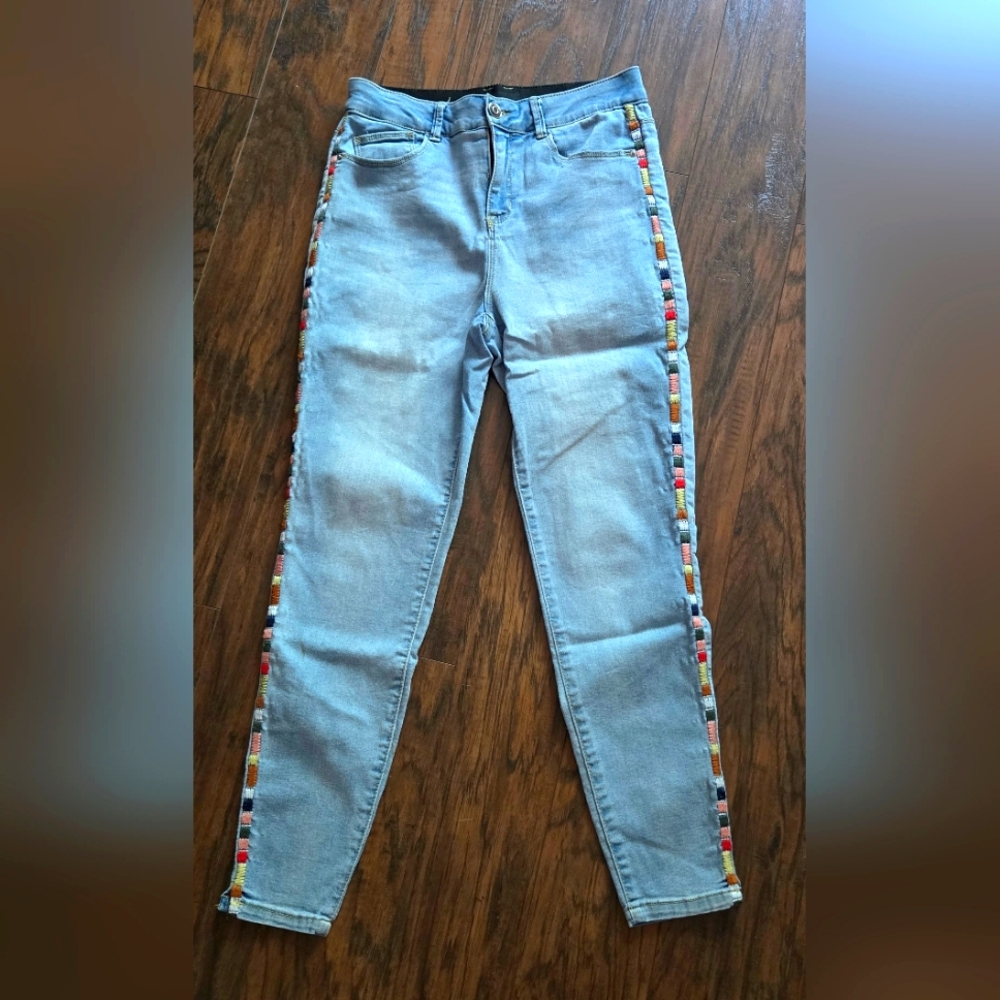 Light Blue Jeans with Multicolor Side Stripes SIZE 8